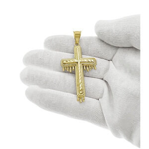Cross Dripping Pendant Real 10k Gold Charm 2.2 inch